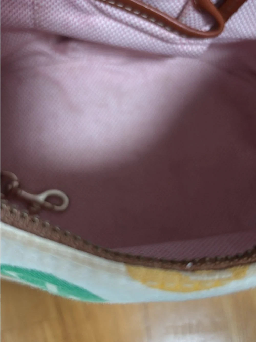 Dooney & Bourke Cream Multicolor Logo Hobo Bag with Brown Leather Strap